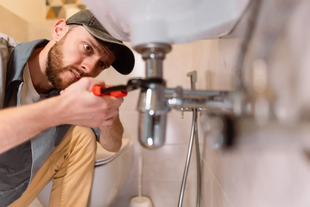 Residential plumber performing plumbing service